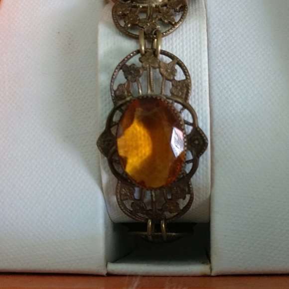 Antique Jewelry - #20 ANTIQUE ART NOUVEAU Amber Colored Crystal Bracelet
